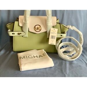 Michael Kors Carmen medium satchel purse color block sage green